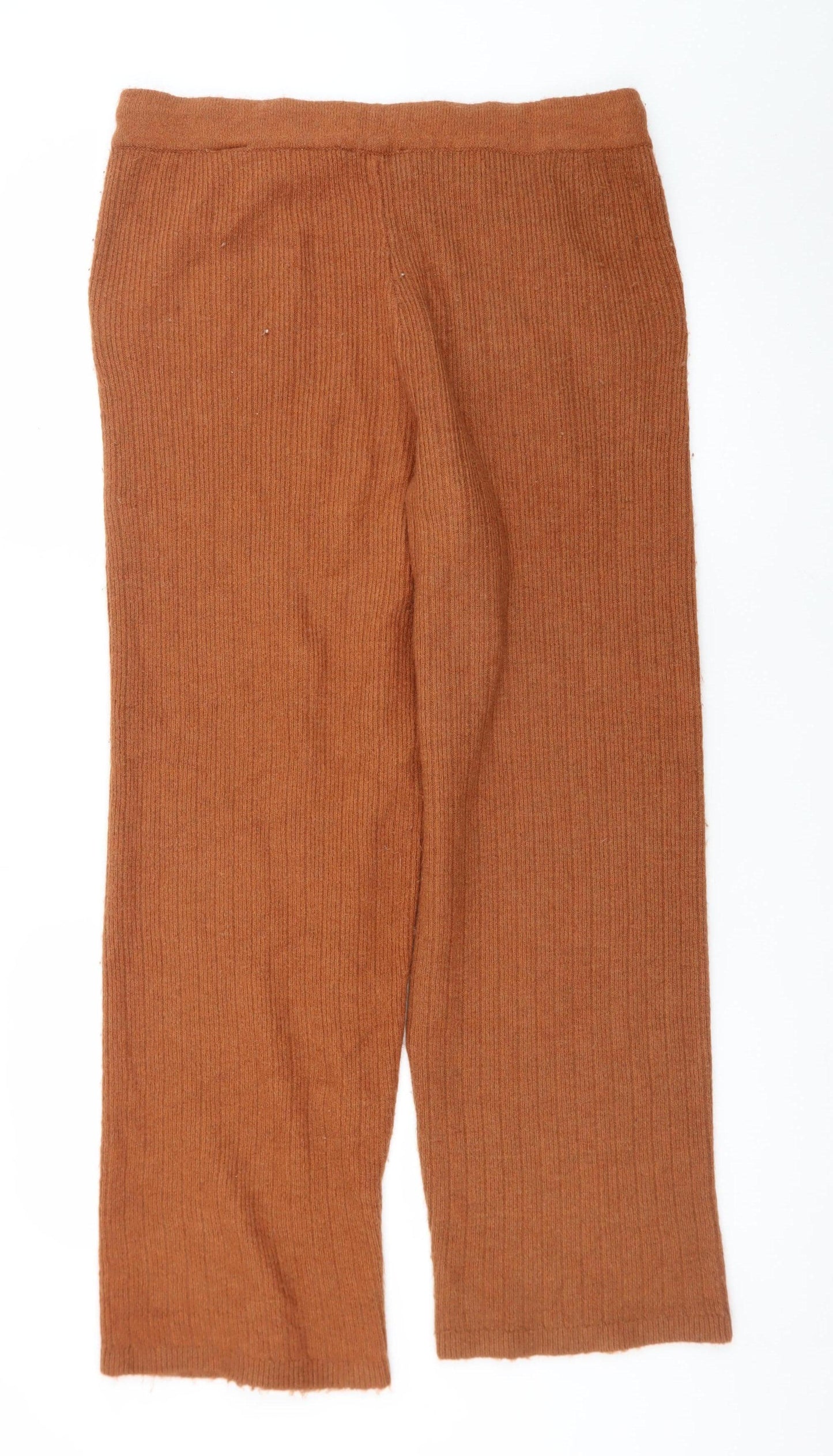 DKNY Women's Brown Knit Wide-Leg Drawstring Lounge Trousers Size M