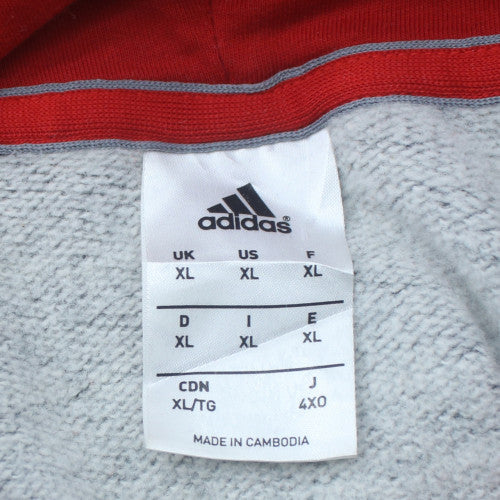 Adidas Mens Grey XL Pullover Hoodie with Red Logo