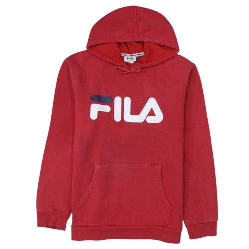 FILA Men's Red Pullover Hoodie M Fleece Graphic Sports Sweatshirt
