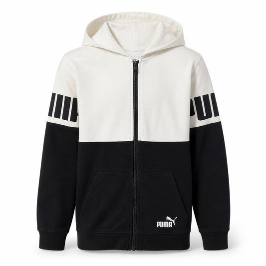 Front view of Puma Men's Black & White Full Zip Hoodie Small Logo Sportswear