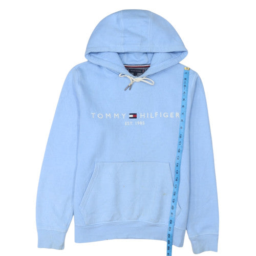 Tommy Hilfiger Men Blue Pullover Hoodie L Logo Fleece Casual