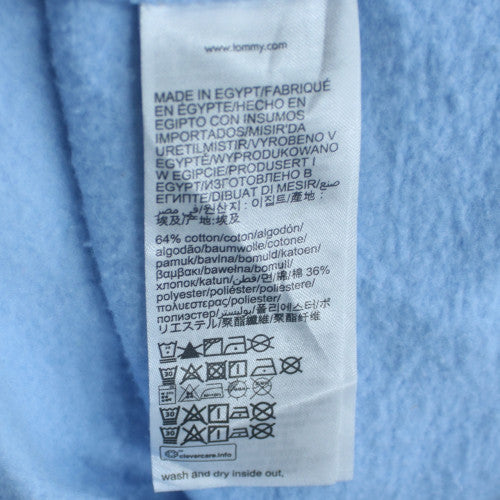 Tommy Hilfiger Men Blue Pullover Hoodie L Logo Fleece Casual