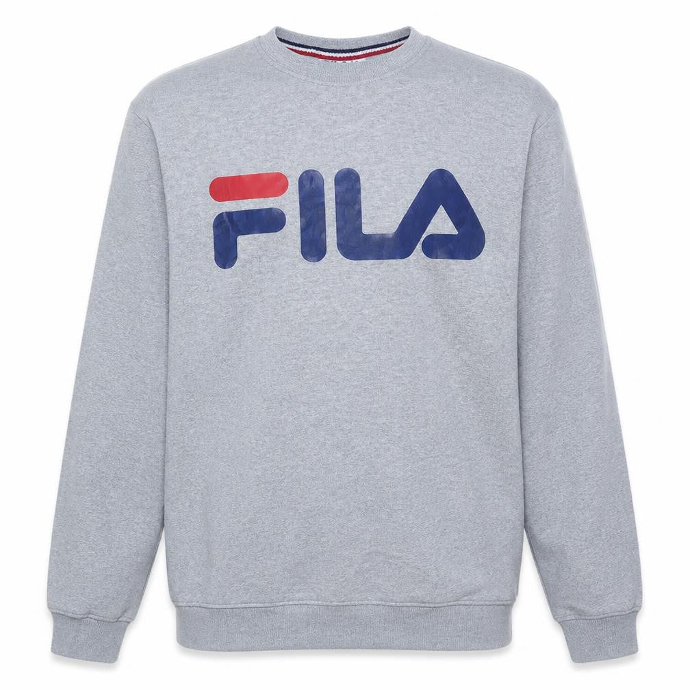 Front view of Fila Men's Grey Logo Pullover Sweatshirt, size L, Regular Fit