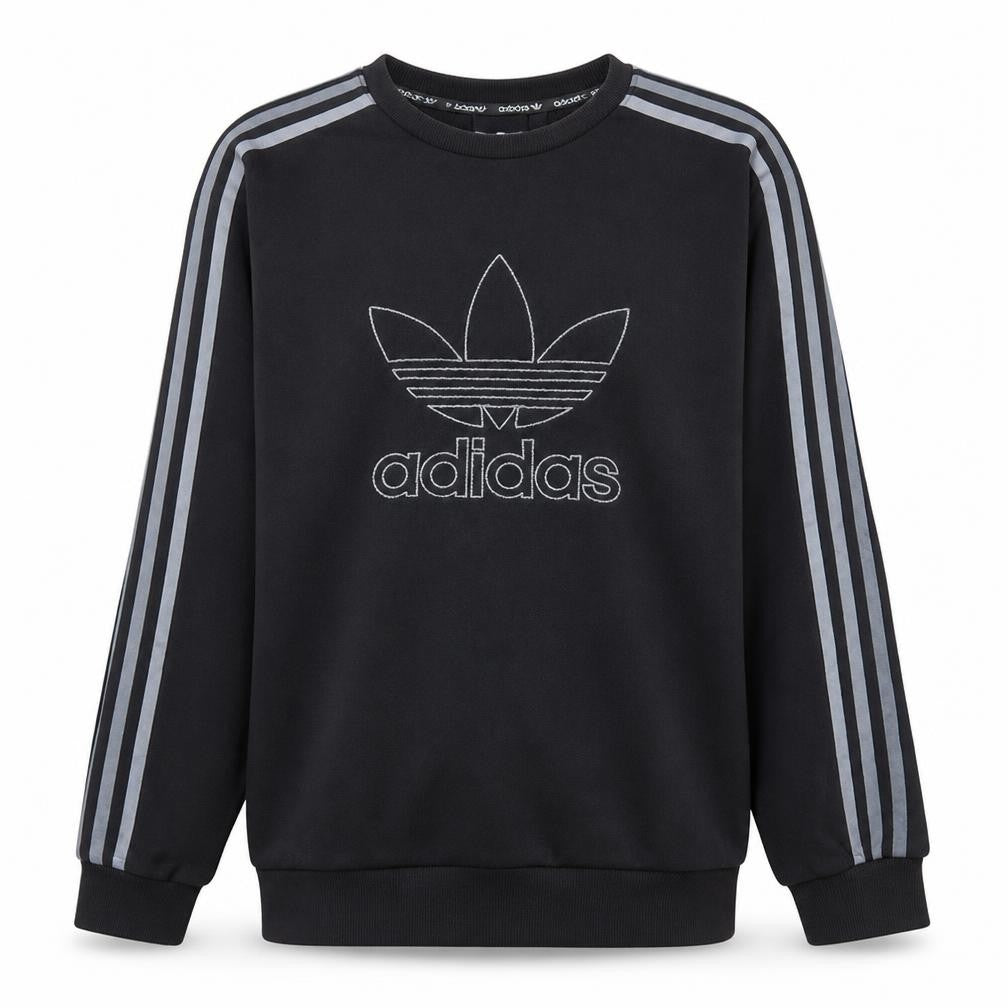 Front view of Adidas Men's Black Crew Neck Long Sleeve Sweatshirt, size S
