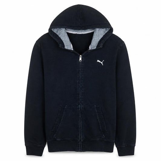Front view of Puma Men's Black Full Zip Hoodie L Fleece Logo Sportswear