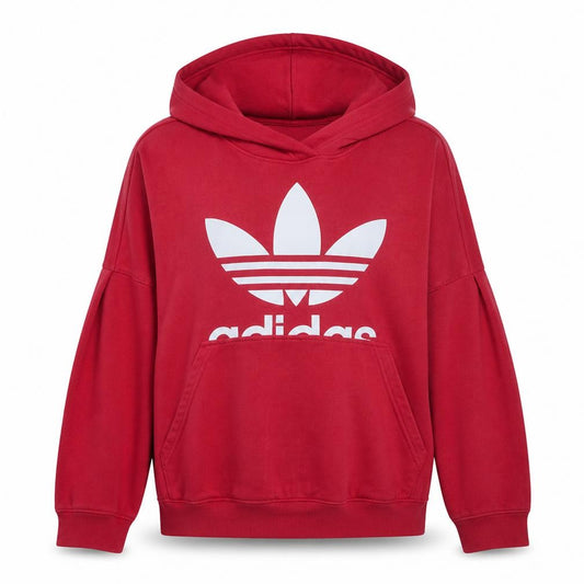 Front view of Adidas Women's Red Pullover Hoodie XL Cotton Blend Casual Sportswear