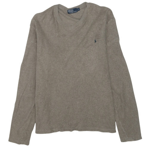 Ralph Lauren Men's Beige Wool V-Neck Jumper Size M Classic Fit