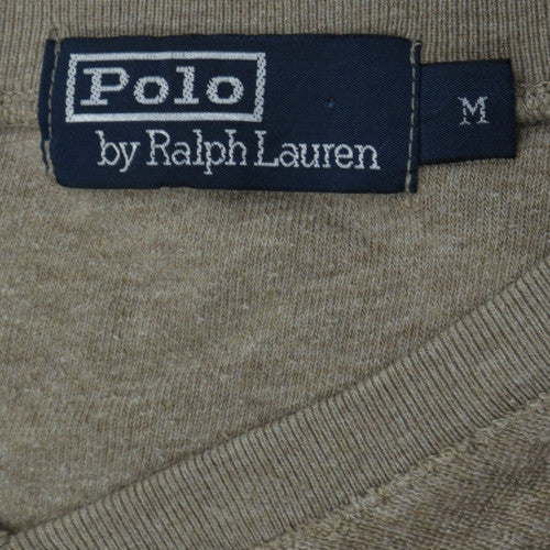 Ralph Lauren Men's Beige Wool V-Neck Jumper Size M Classic Fit