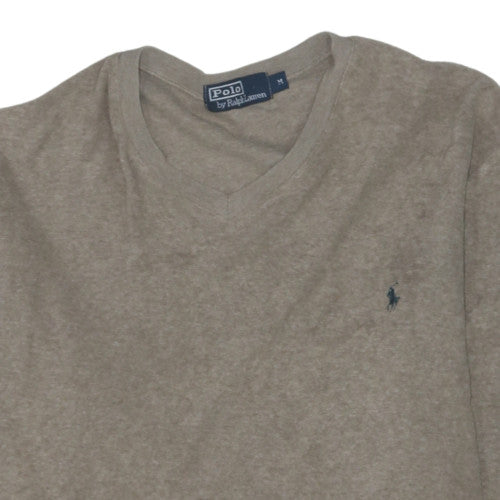 Ralph Lauren Men's Beige Wool V-Neck Jumper Size M Classic Fit