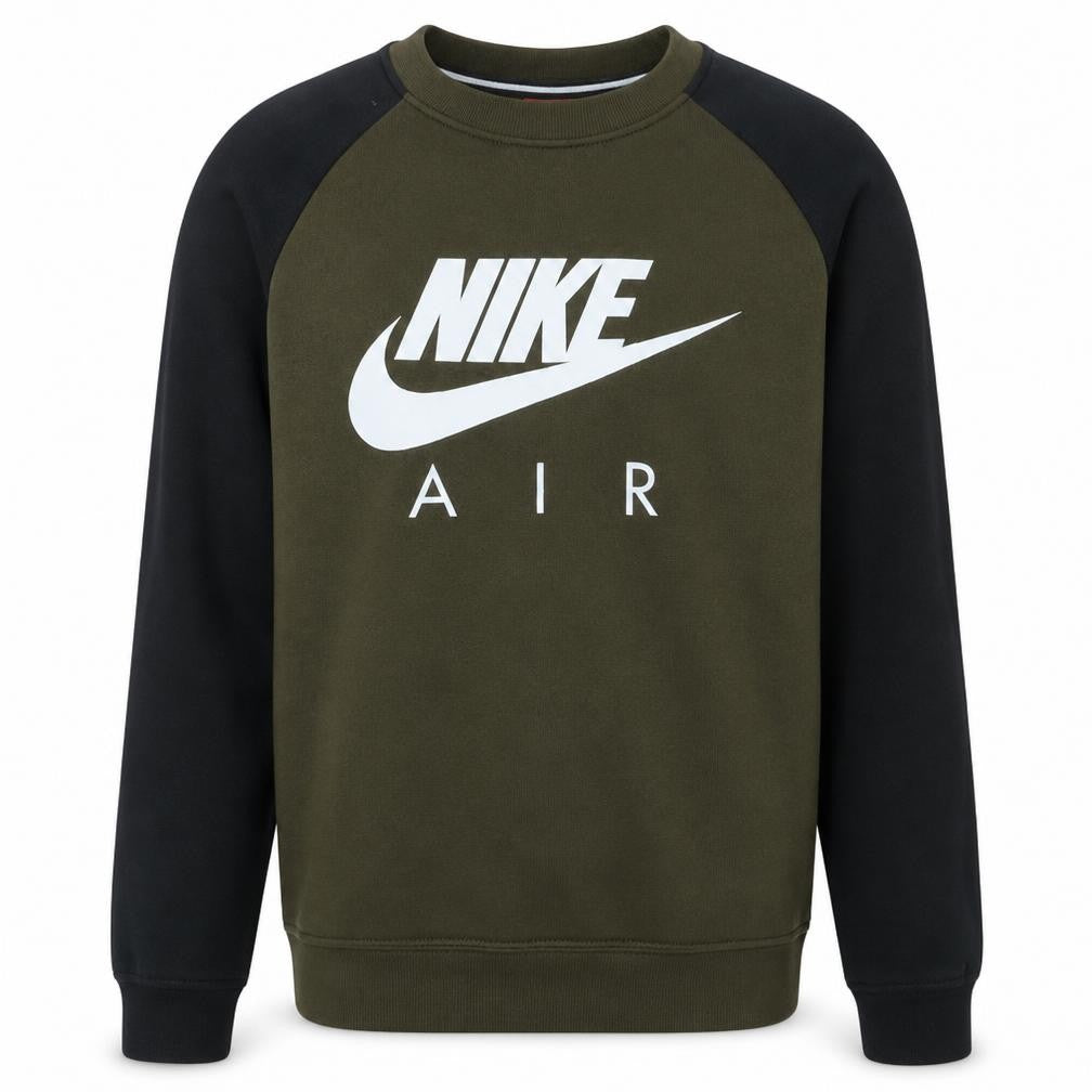 Front view of Nike men’s green air logo pullover sweatshirt, size M