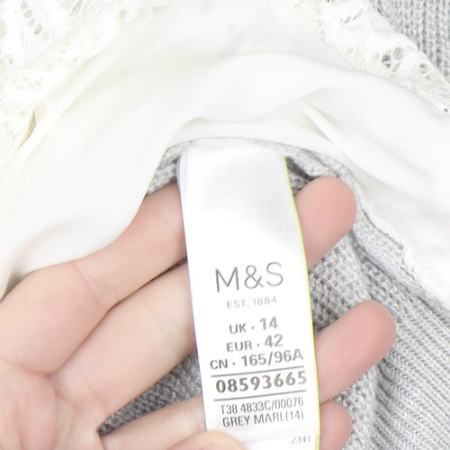 Marks and Spencer Women’s Grey Cardigan Size 14 Knit Open Front