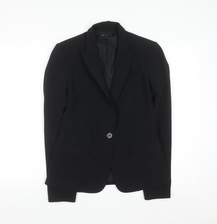 Theory Womens Black Wool Blend Slim Fit Blazer Size 6