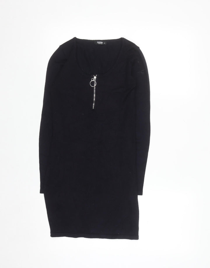 Colloseum Women Black XS Bodycon Knit Dress with Zip Detail