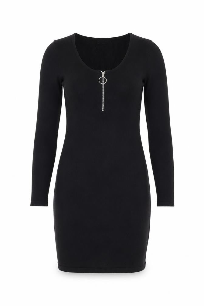 Colloseum Women Black XS Bodycon Knit Dress with Zip Detail
