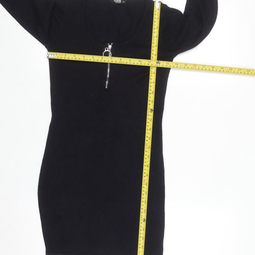 Colloseum Women Black XS Bodycon Knit Dress with Zip Detail