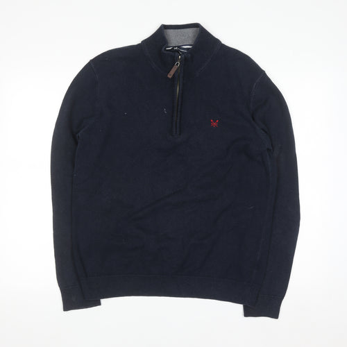 Crew Clothing Company Men’s Blue Cotton Cashmere 1/4 Zip Jumper L