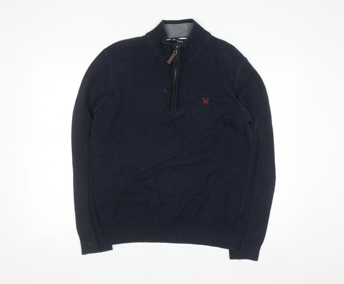 Crew Clothing Company Men’s Blue Cotton Cashmere 1/4 Zip Jumper L