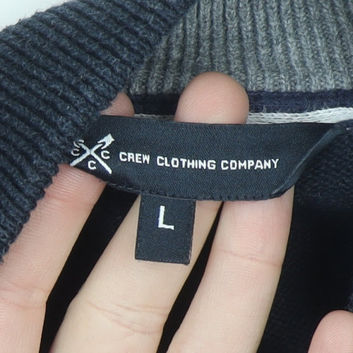 Crew Clothing Company Men’s Blue Cotton Cashmere 1/4 Zip Jumper L