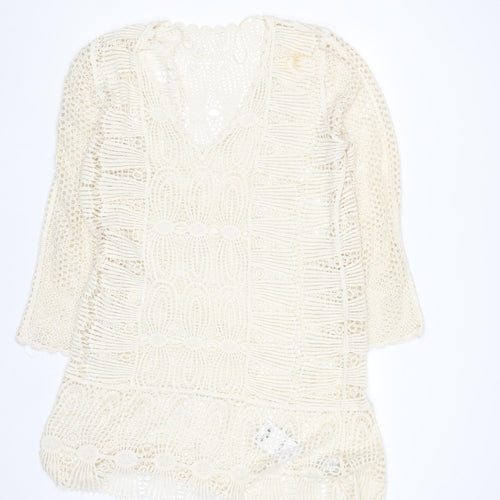 Next Women Ivory Crochet Kaftan Knee Length Dress XL