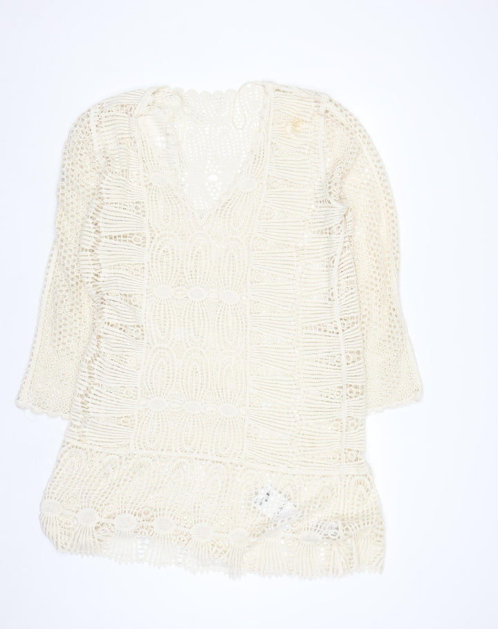 Next Women Ivory Crochet Kaftan Knee Length Dress XL