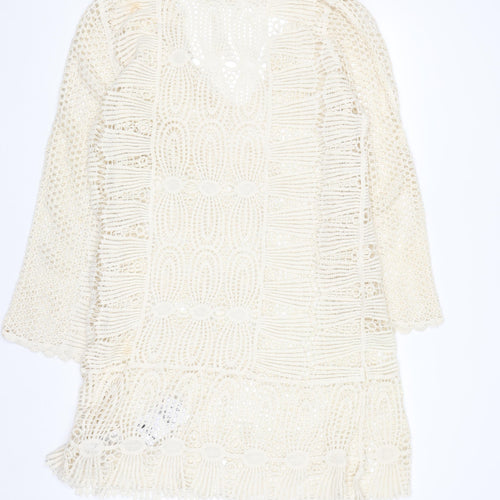Next Women Ivory Crochet Kaftan Knee Length Dress XL