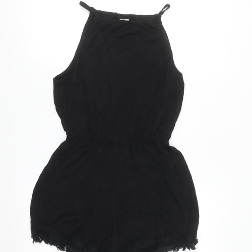 ASOS Women Black Halter Lace Hem Sleeveless Playsuit Size 8