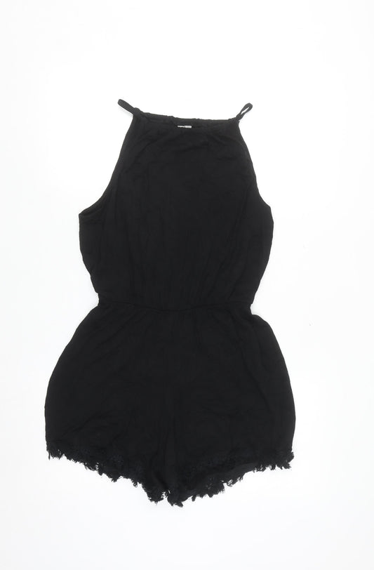 ASOS Women Black Halter Lace Hem Sleeveless Playsuit Size 8
