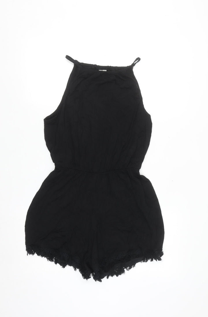 ASOS Women Black Halter Lace Hem Sleeveless Playsuit Size 8