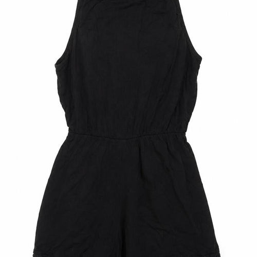 ASOS Women Black Halter Lace Hem Sleeveless Playsuit Size 8