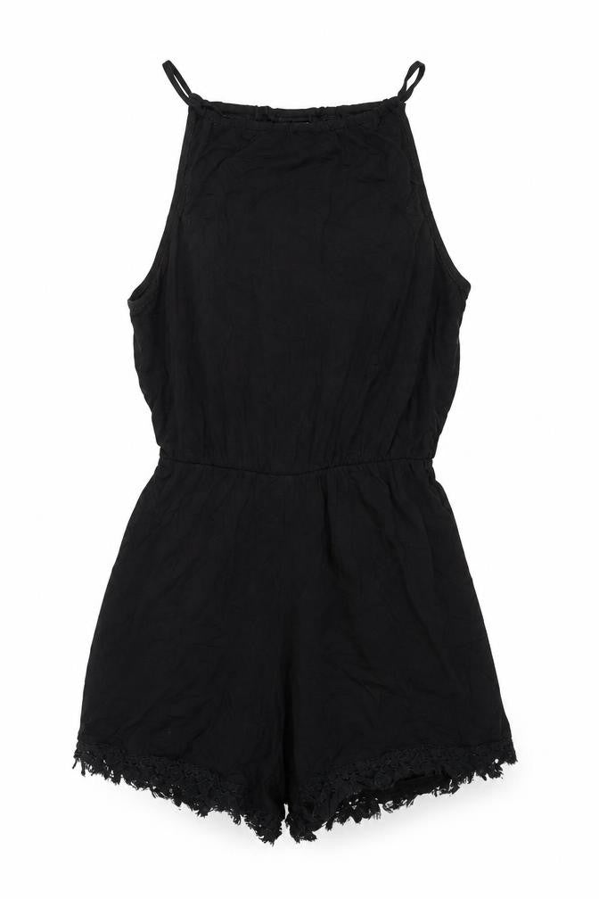 ASOS Women Black Halter Lace Hem Sleeveless Playsuit Size 8