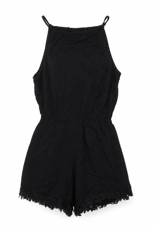 ASOS Women Black Halter Lace Hem Sleeveless Playsuit Size 8