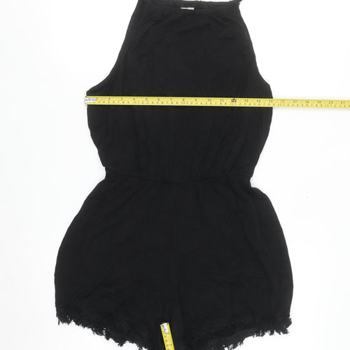ASOS Women Black Halter Lace Hem Sleeveless Playsuit Size 8
