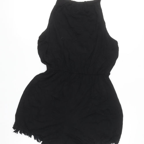 ASOS Women Black Halter Lace Hem Sleeveless Playsuit Size 8