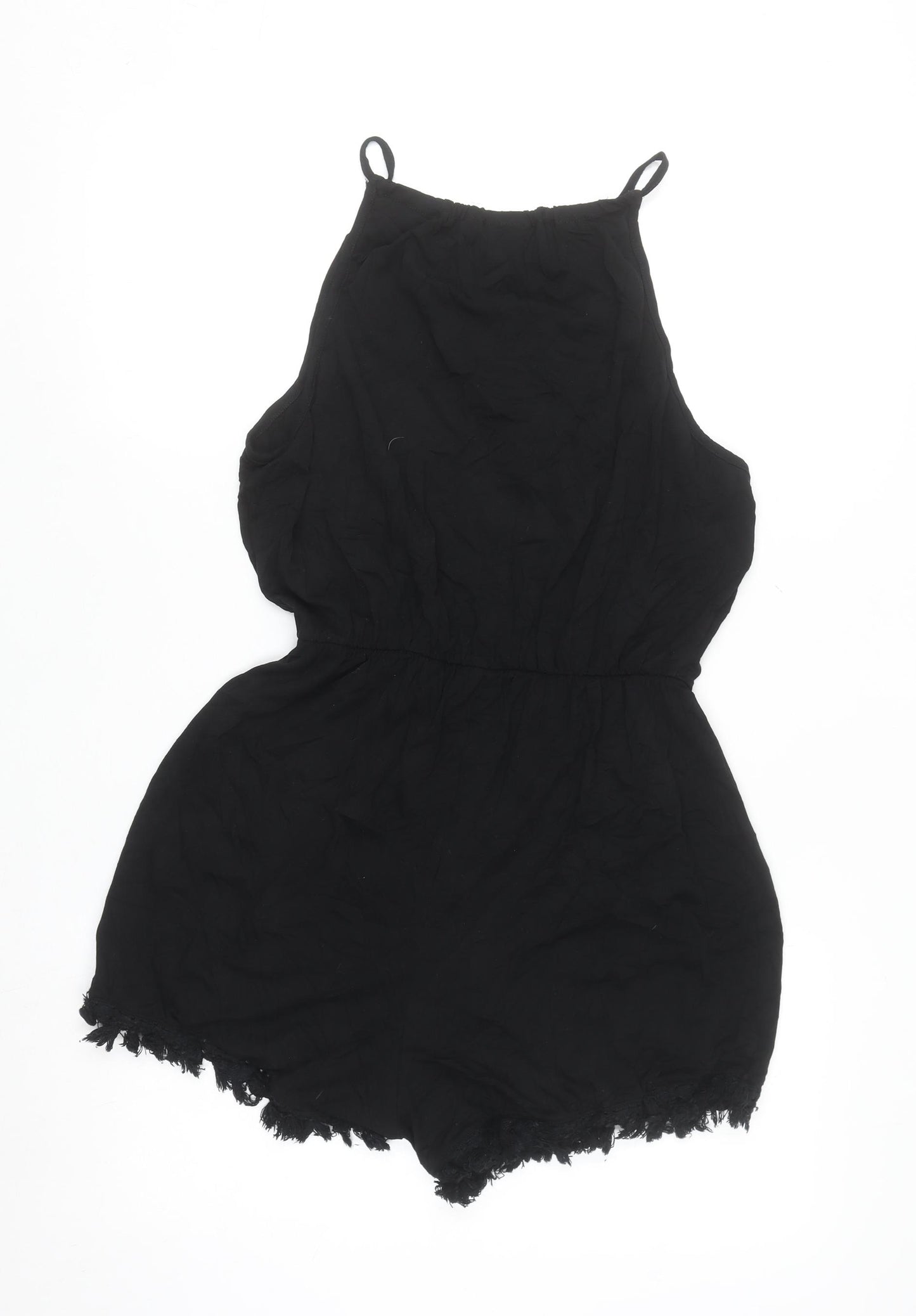 ASOS Women Black Halter Lace Hem Sleeveless Playsuit Size 8
