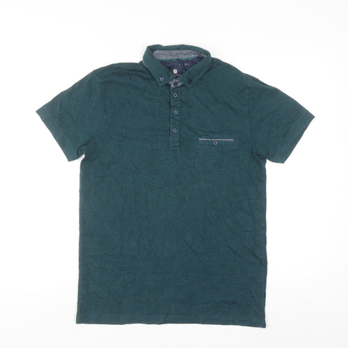 Steel & Jelly Men's Green Button-Down Collar Short Sleeve Polo Shirt Size S