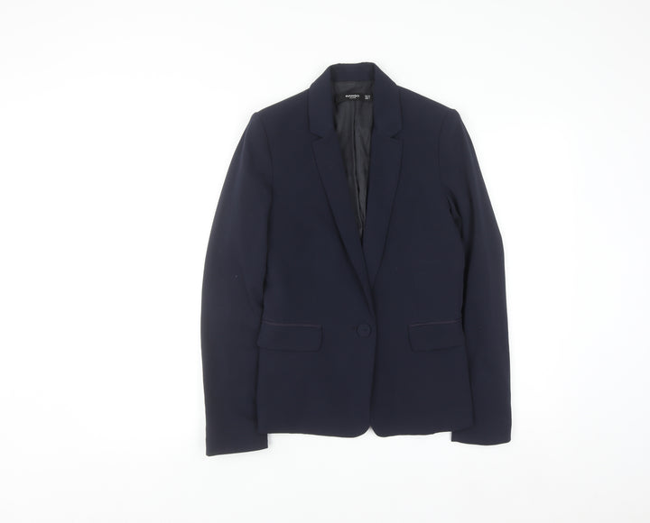 Mango Womens Blue Blazer Jacket Size 6 Regular Fit Basic Workwear