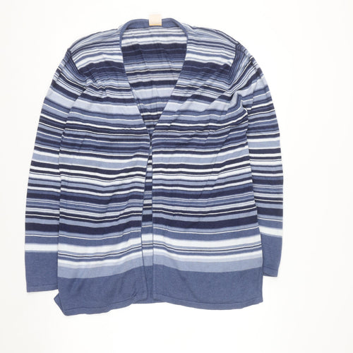 Elvi Women Blue Striped Long Sleeve Knit Cardigan L