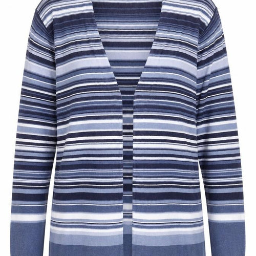 Elvi Women Blue Striped Long Sleeve Knit Cardigan L