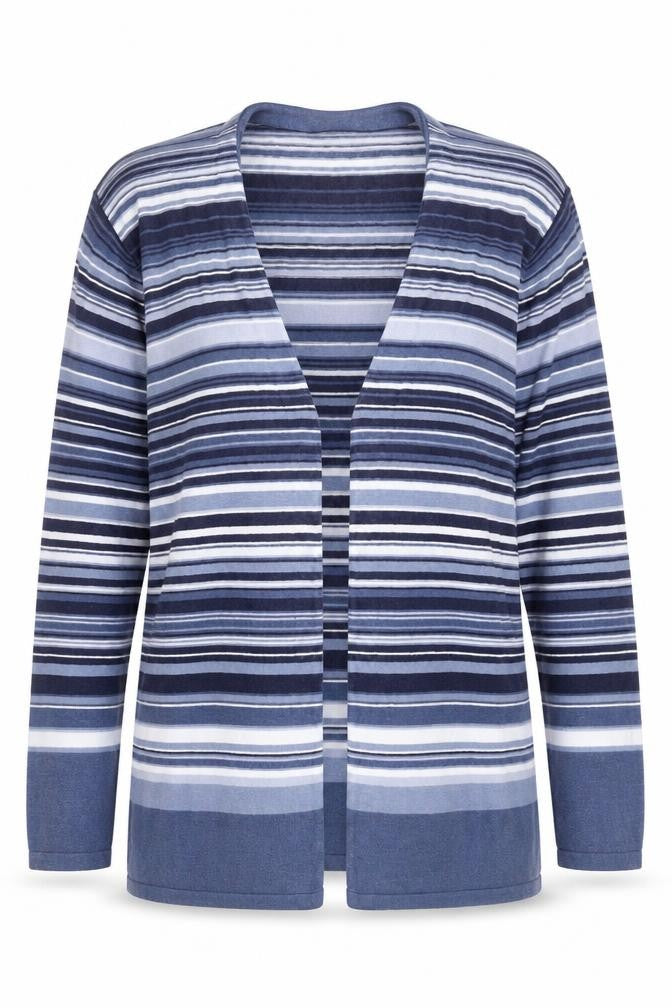 Elvi Women Blue Striped Long Sleeve Knit Cardigan L