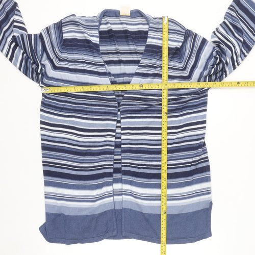 Elvi Women Blue Striped Long Sleeve Knit Cardigan L