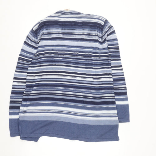 Elvi Women Blue Striped Long Sleeve Knit Cardigan L