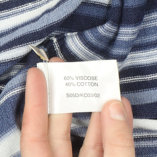 Elvi Women Blue Striped Long Sleeve Knit Cardigan L
