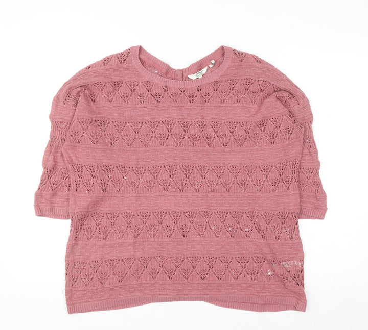 FatFace Women Pink 12 Knit Button Back Short Sleeve Cotton Jumper