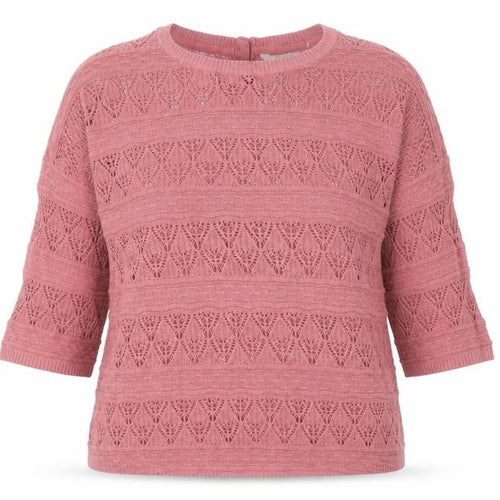 FatFace Women Pink 12 Knit Button Back Short Sleeve Cotton Jumper
