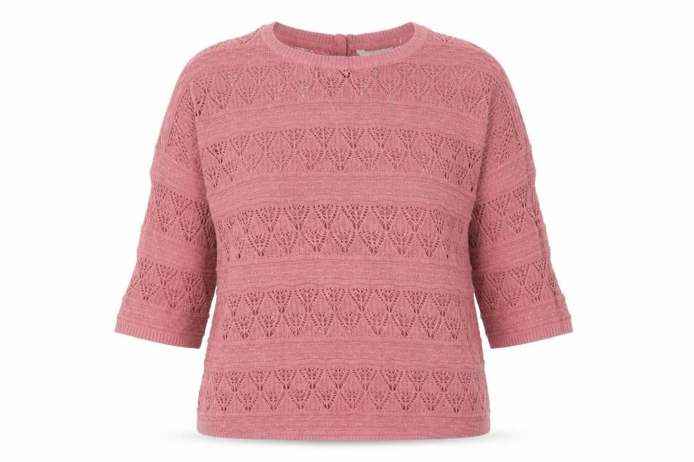 FatFace Women Pink 12 Knit Button Back Short Sleeve Cotton Jumper