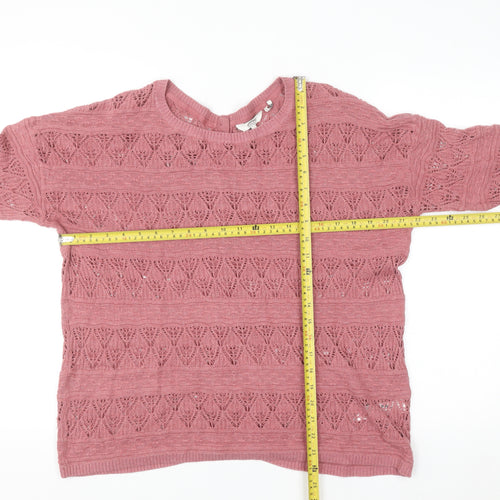 FatFace Women Pink 12 Knit Button Back Short Sleeve Cotton Jumper