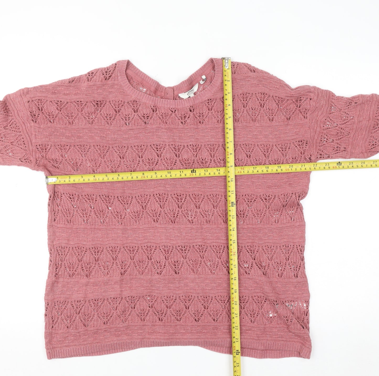 FatFace Women Pink 12 Knit Button Back Short Sleeve Cotton Jumper
