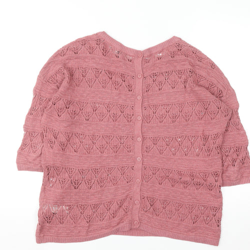FatFace Women Pink 12 Knit Button Back Short Sleeve Cotton Jumper