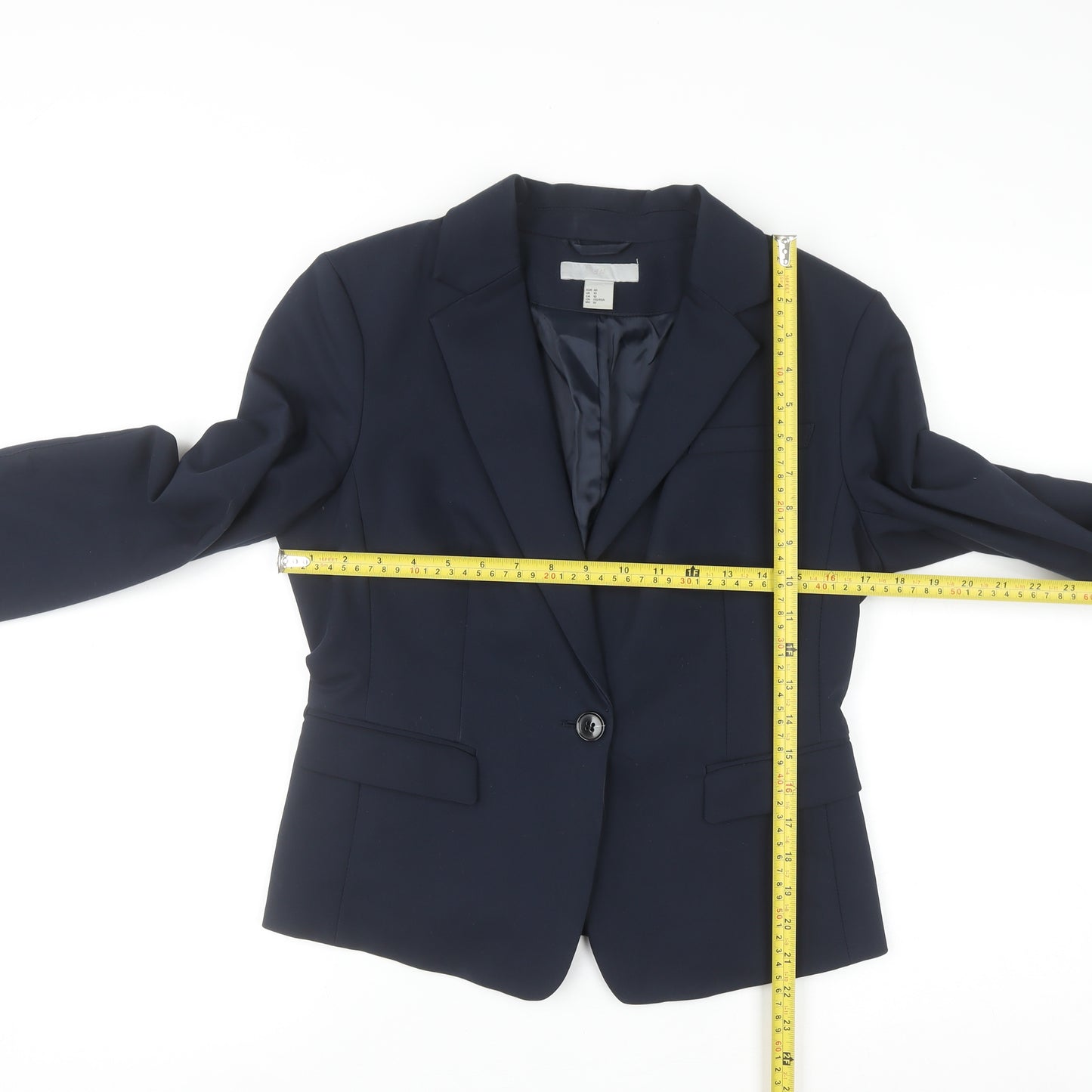 H&M Women's Blue Cotton Blend Fitted Blazer Size 12