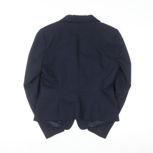 H&M Women's Blue Cotton Blend Fitted Blazer Size 12
